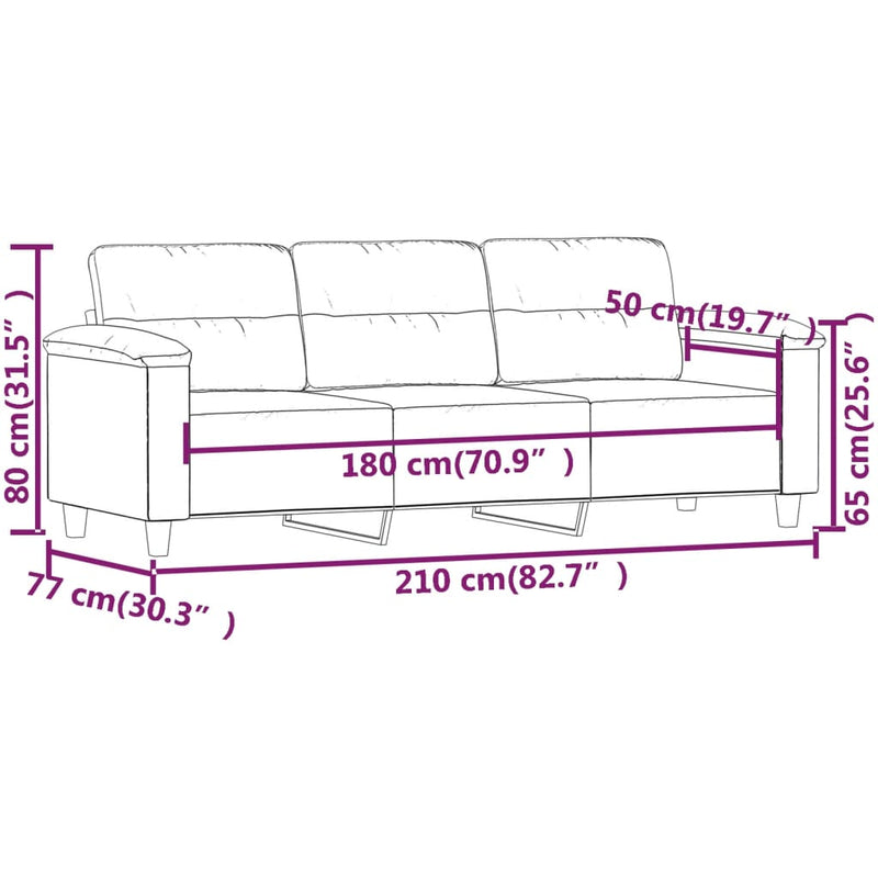 vidaXL 3 személyes krémszínű mikroszálas szövetkanapé 180 cm