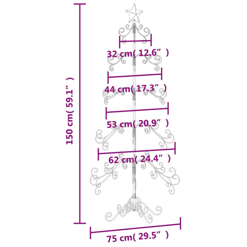 vidaXL fekete fém karácsonyfa dekorációhoz 150 cm