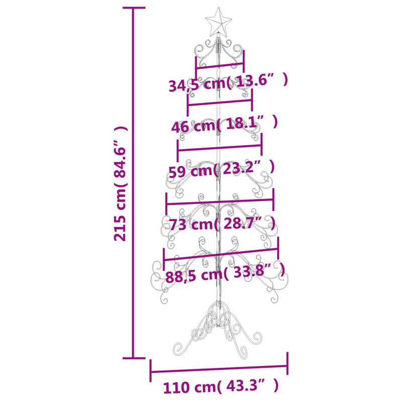 vidaXL fekete fém karácsonyfa dekorációhoz 215 cm