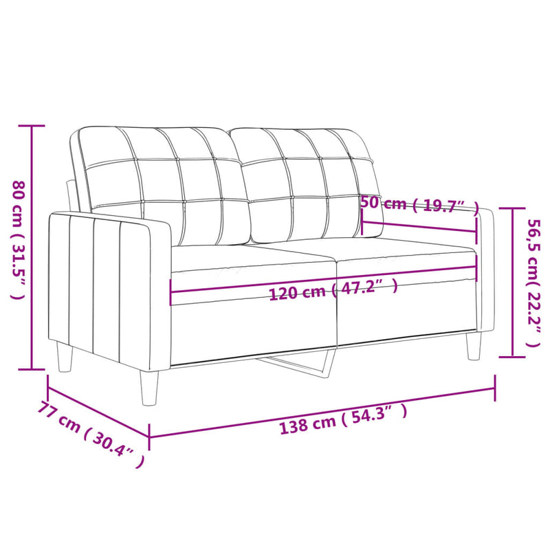 vidaXL kétszemélyes világosszürke szövetkanapé 120 cm