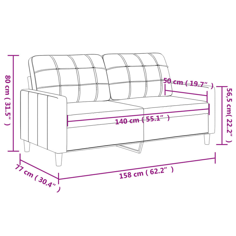 vidaXL kétszemélyes krémszínű szövetkanapé 140 cm