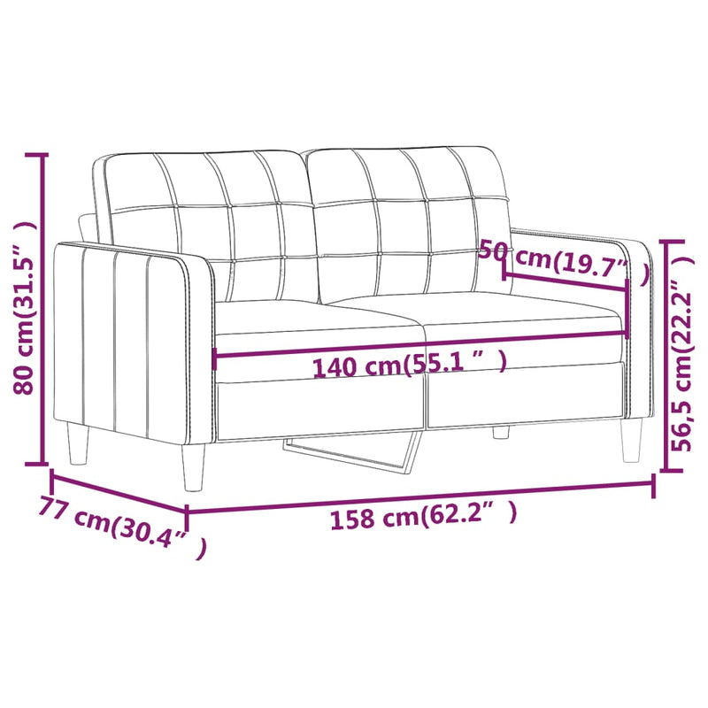 vidaXL kétszemélyes bordó szövet kanapé 140 cm