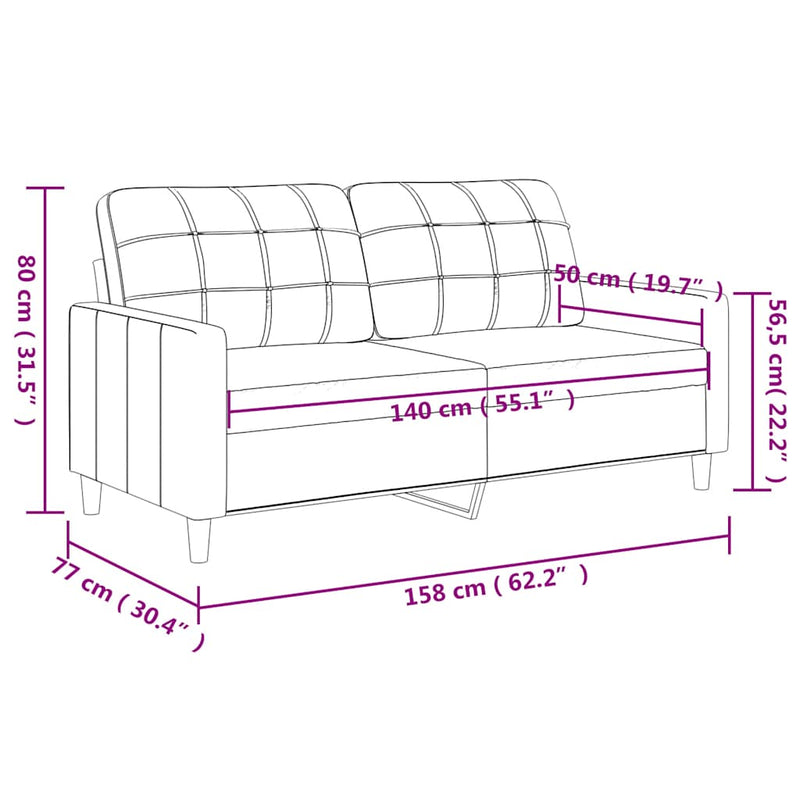 vidaXL kétszemélyes tópszínű szövet kanapé 140 cm