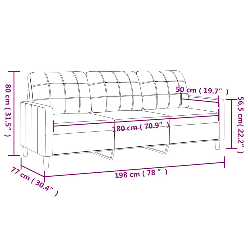 vidaXL 3 személyes sötétszürke szövet kanapé 180 cm
