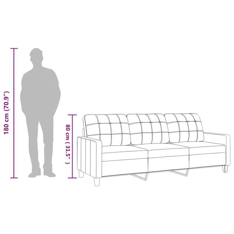 vidaXL 3 személyes fekete műbőr kanapé 180 cm