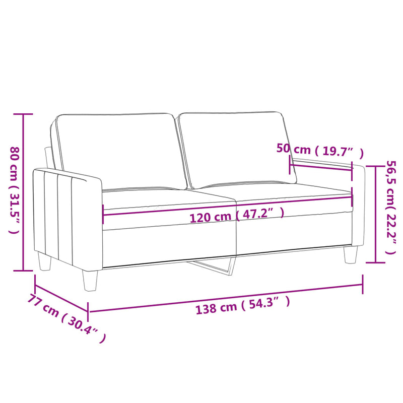 vidaXL kétszemélyes világosszürke szövetkanapé 120 cm