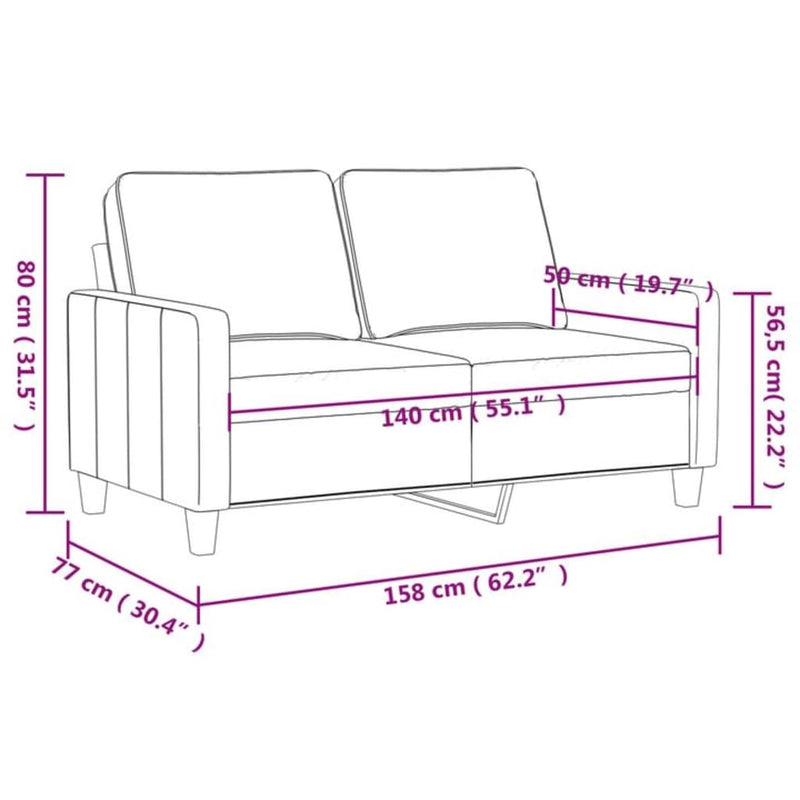 vidaXL kétszemélyes világosszürke szövetkanapé 140 cm