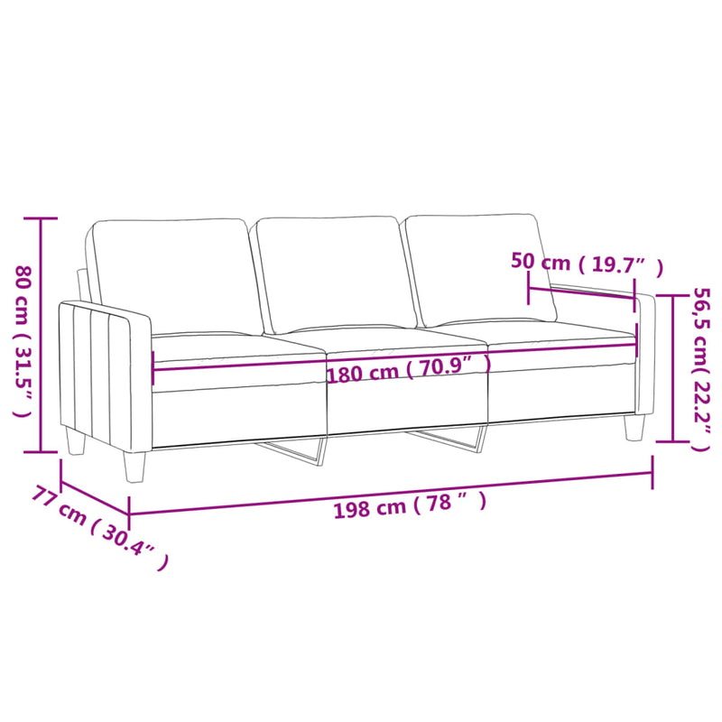 vidaXL 3 személyes krémszínű szövet kanapé 180 cm