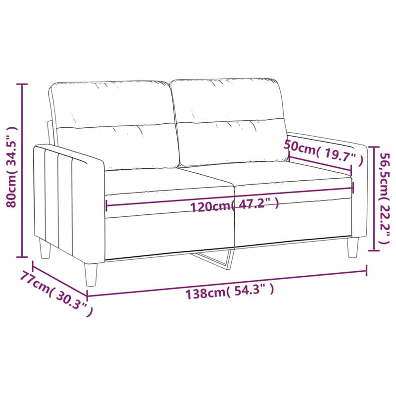 vidaXL kétszemélyes krémszínű szövetkanapé 120 cm