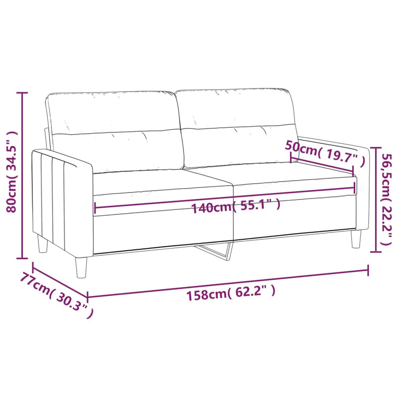 vidaXL kétszemélyes krémszínű szövetkanapé 140 cm