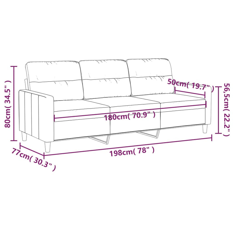 vidaXL 3 személyes fekete szövetkanapé 180 cm