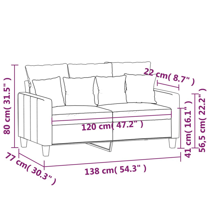 vidaXL kétszemélyes világosszürke szövetkanapé 120 cm