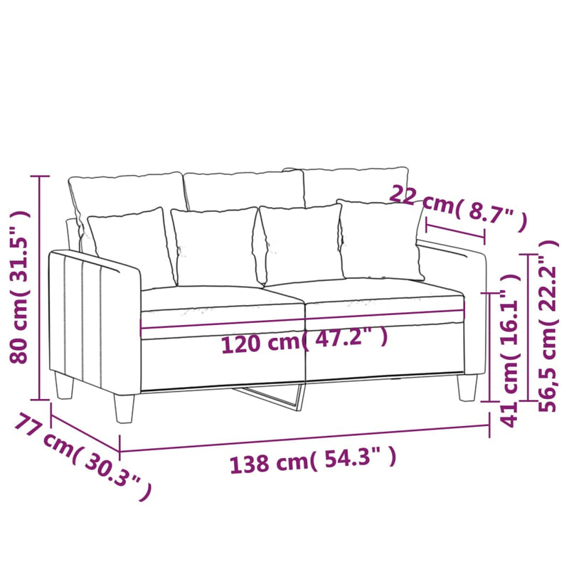 vidaXL kétszemélyes bordó szövet kanapé 120 cm