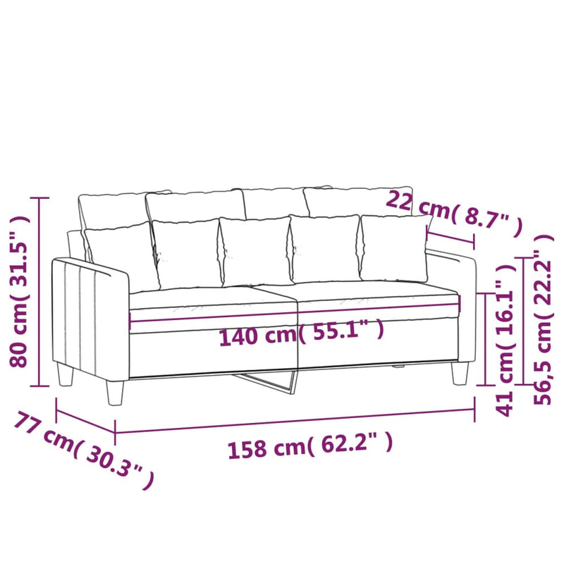 vidaXL kétszemélyes világosszürke szövetkanapé 140 cm