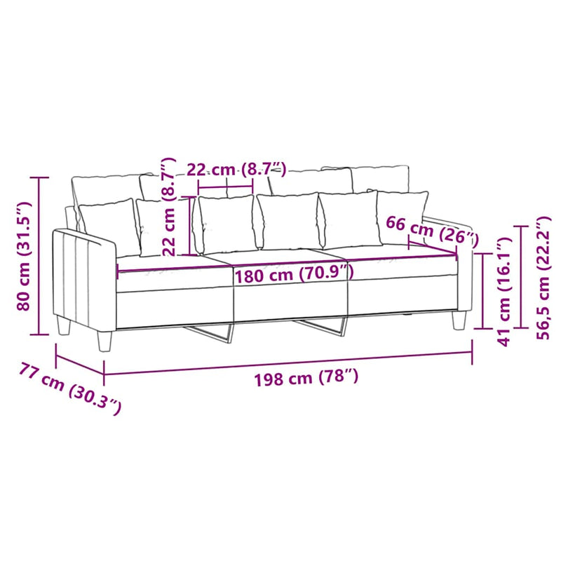 vidaXL 3 személyes sötétszürke szövet kanapé 180 cm