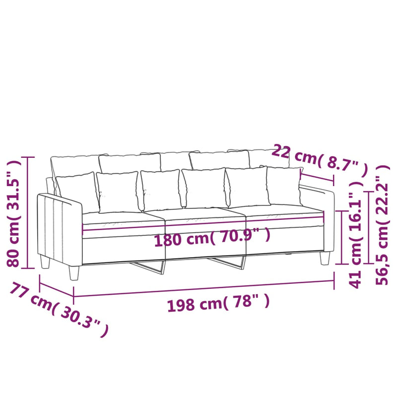 vidaXL 3 személyes krémszínű szövet kanapé 180 cm