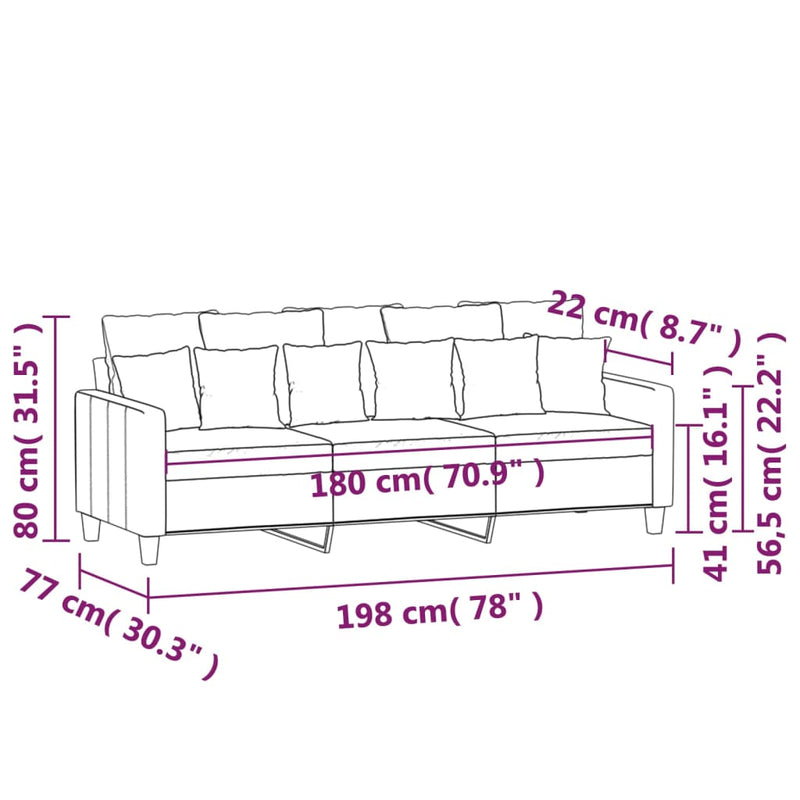 vidaXL 3 személyes bordó szövet kanapé 180 cm