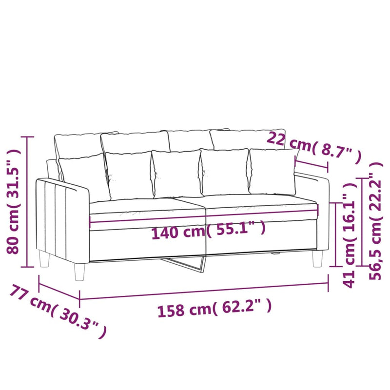 vidaXL kétszemélyes rózsaszín bársony kanapé 140 cm