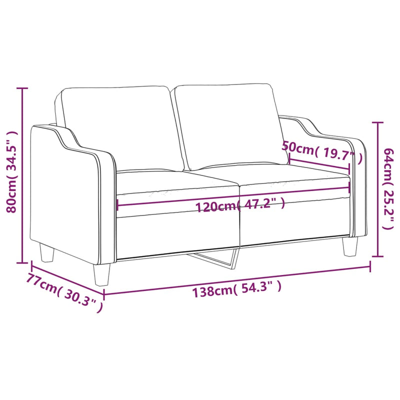 vidaXL kétszemélyes krémszínű szövetkanapé 120 cm