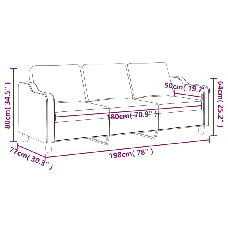 vidaXL 3 személyes fekete szövetkanapé 180 cm