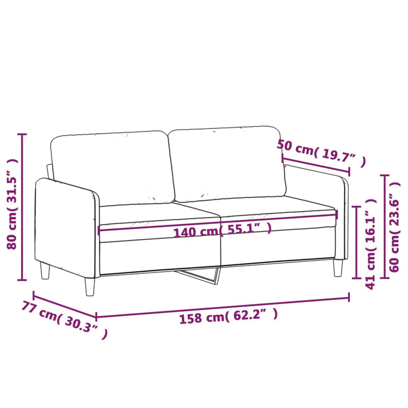 vidaXL kétszemélyes rózsaszín bársony kanapé 140 cm