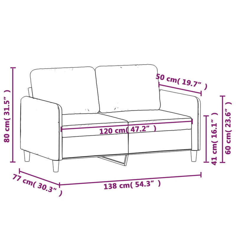 vidaXL kétszemélyes bordó szövet kanapé 120 cm