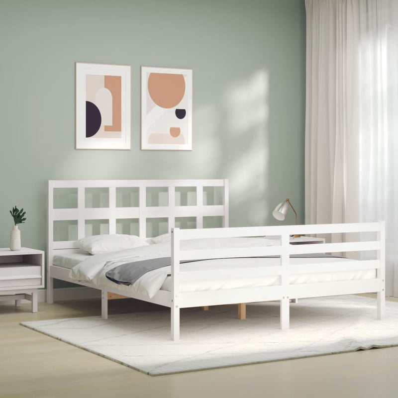 vidaXL fehér tömör fa ágykeret fejtámlával 160 x 200 cm