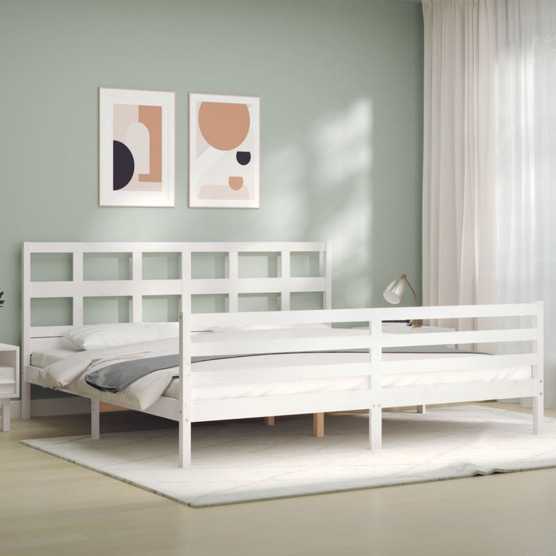 vidaXL fehér tömör fa ágykeret fejtámlával Super King Size