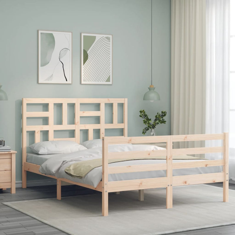 vidaXL tömör fa ágykeret fejtámlával Small Double