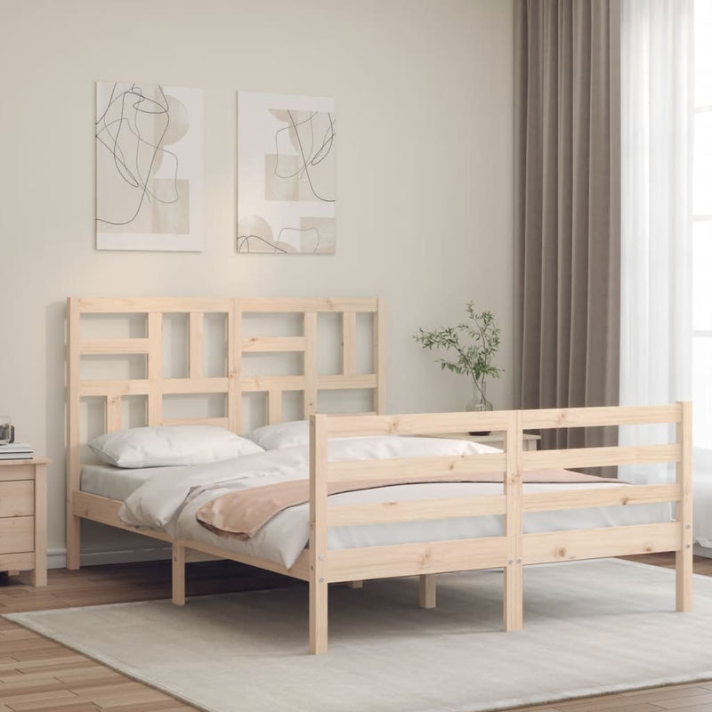 vidaXL tömör fa ágykeret fejtámlával Small Double