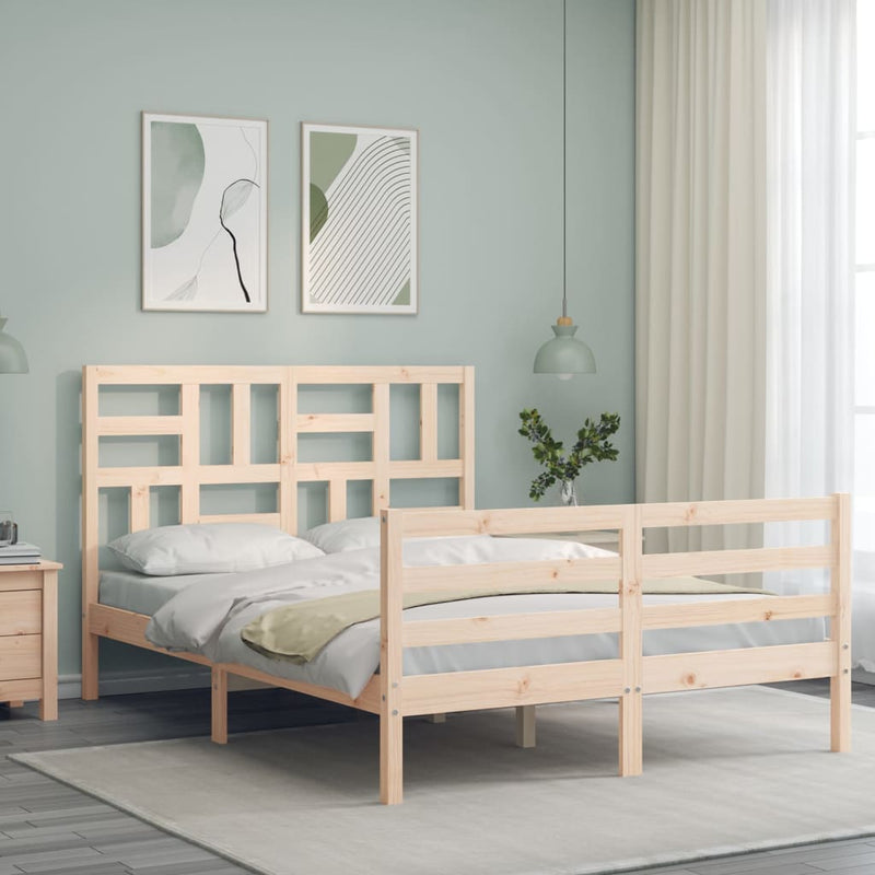 vidaXL tömör fa ágykeret fejtámlával 140 x 190 cm