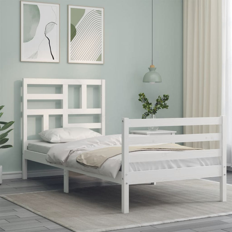 vidaXL fehér tömör fa ágykeret fejtámlával 100 x 200 cm