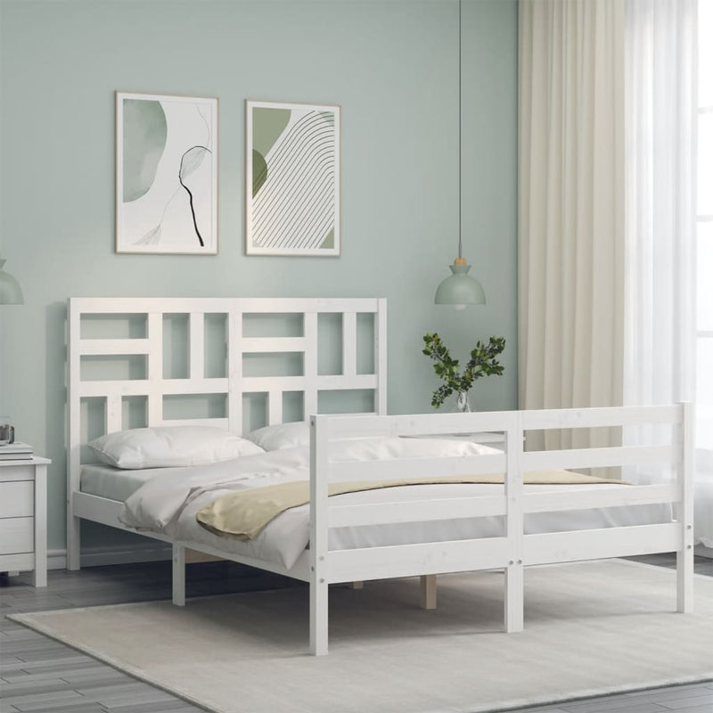 vidaXL fehér tömör fa ágykeret fejtámlával 120 x 200 cm