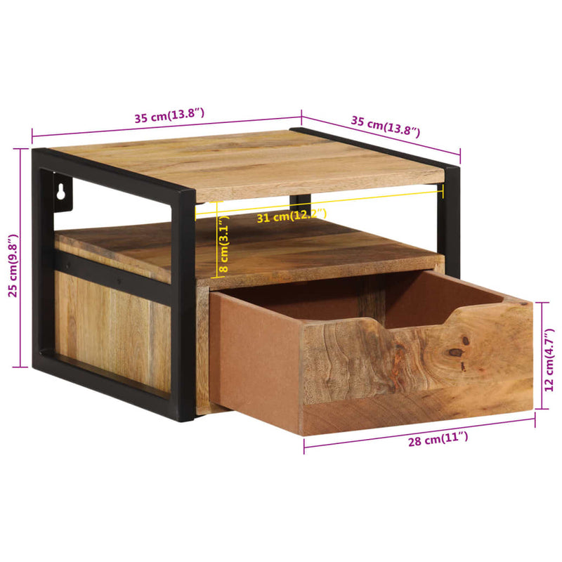 vidaXL tömör akácfa falra szerelhető éjjeliszekrény 35x35x25 cm