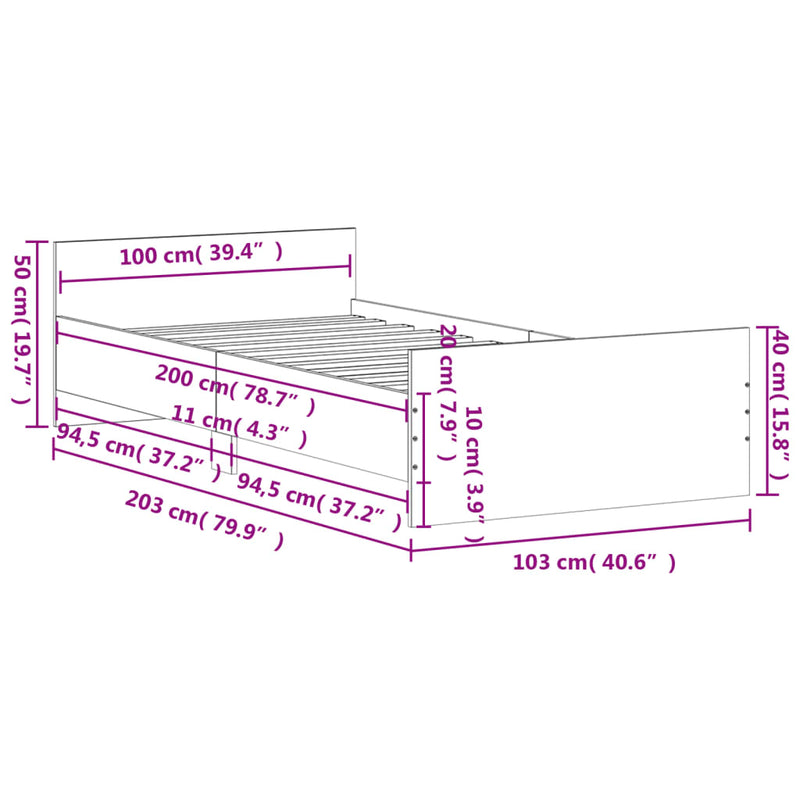 vidaXL betonszürke szerelt fa ágykeret 100 x 200 cm
