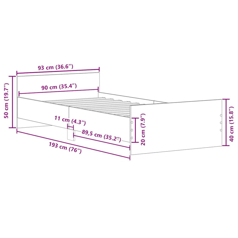 vidaXL sonoma tölgy színű szerelt fa ágykeret matrac nélkül 90x190 cm