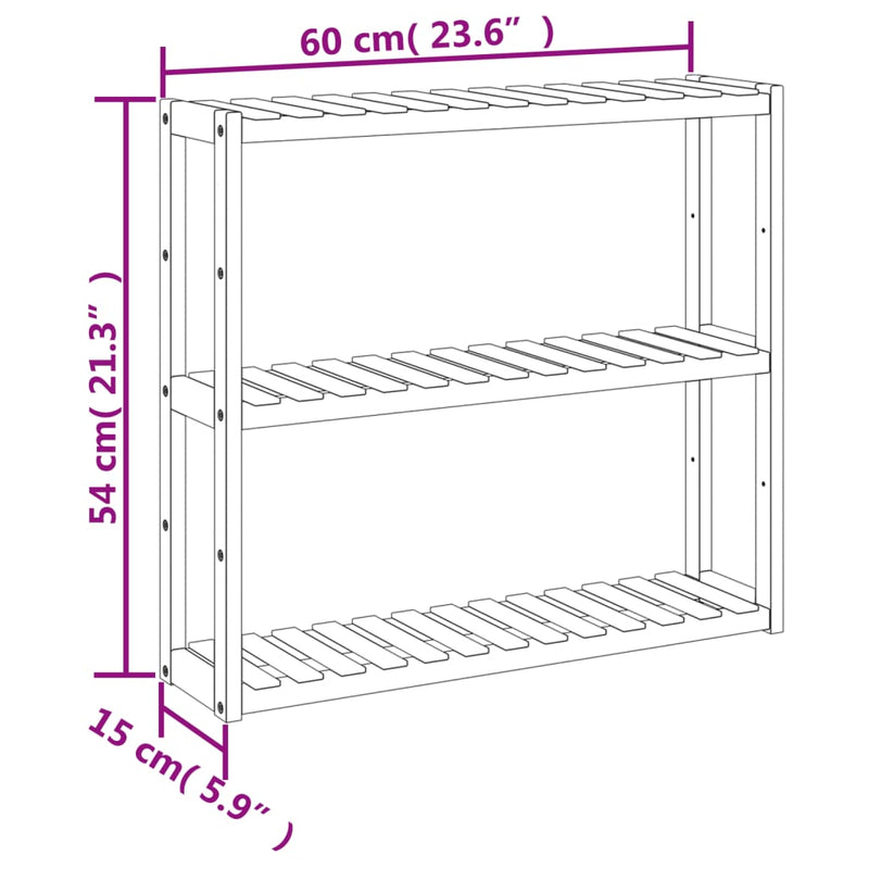 vidaXL bambusz 3 szintes falra szerelhető fürdőszobapolc 60x15x54 cm