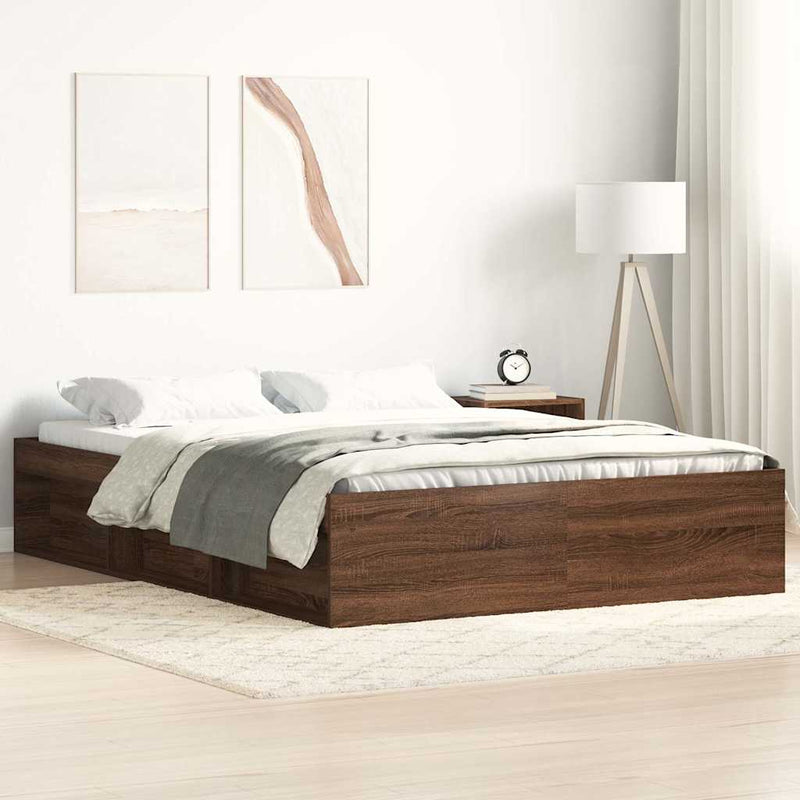 vidaXL barna tölgy színű franciaágykeret 135 x 190 cm