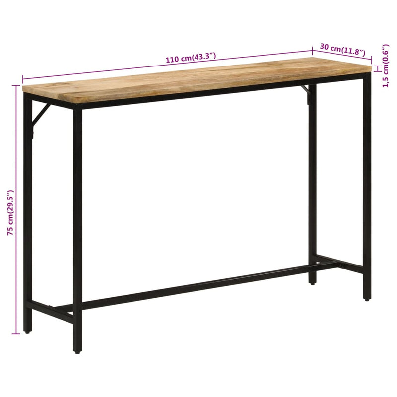 vidaXL tömör nyers mangófa és vas tálalóasztal 110 x 30 x 75 cm