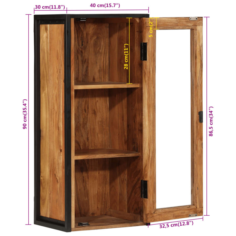 vidaXL tömör akácfa és vas fürdőszobai fali szekrény 40 x 30 x 90 cm