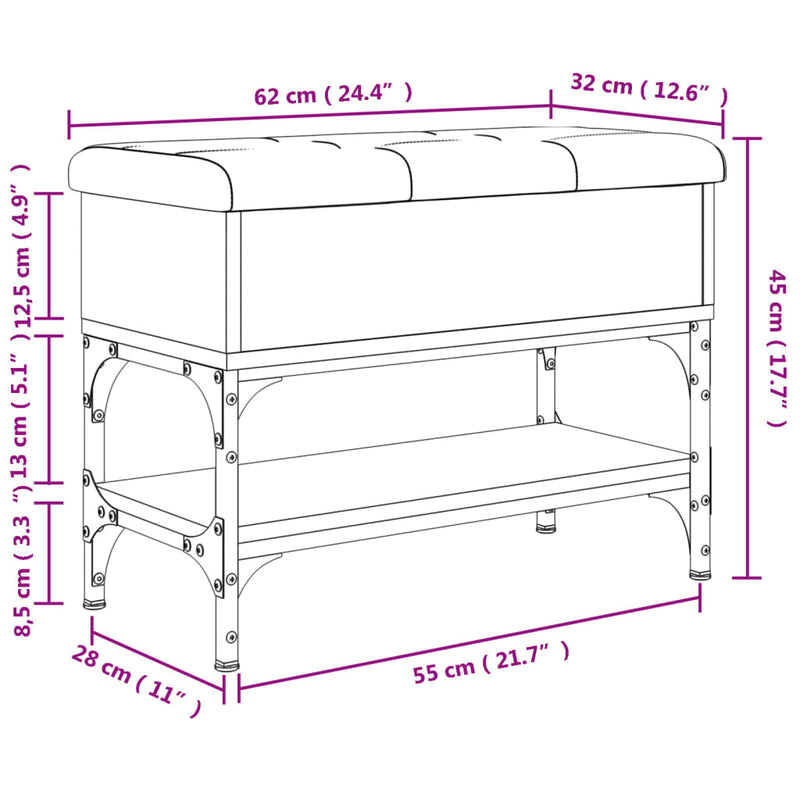 vidaXL fekete szerelt fa cipőtároló pad 62 x 32 x 45 cm