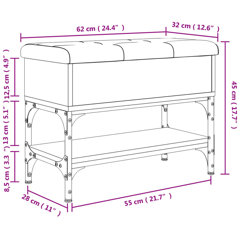 vidaXL barna tölgy színű szerelt fa cipőtároló pad 62 x 32 x 45 cm