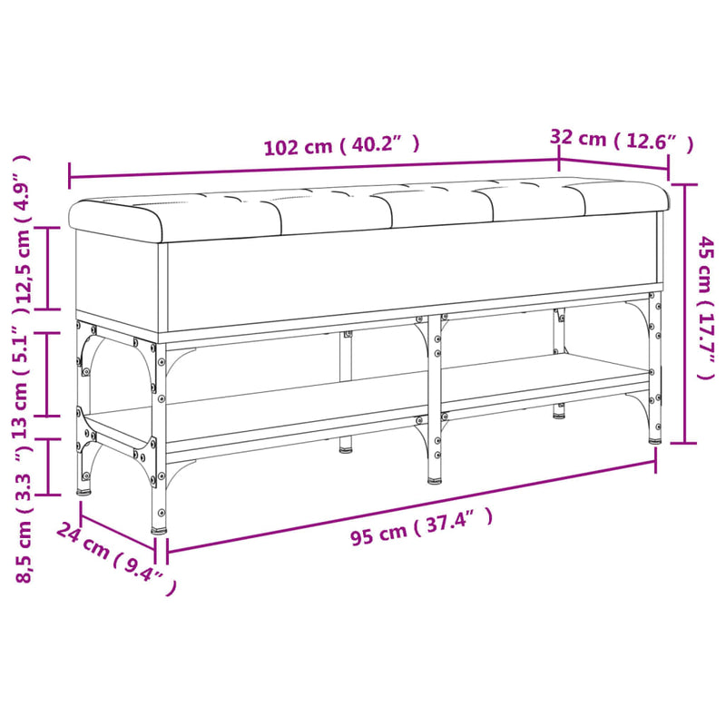 vidaXL fekete szerelt fa cipőtároló pad 102 x 32 x 45 cm