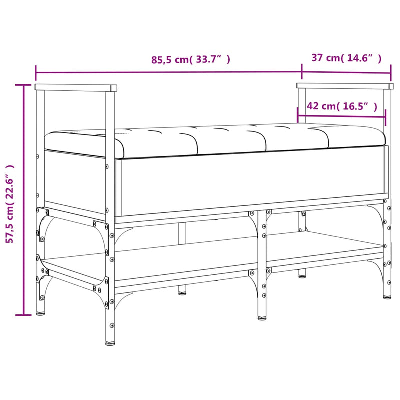 vidaXL fekete szerelt fa cipőtároló pad 85,5 x 42 x 57,5 cm