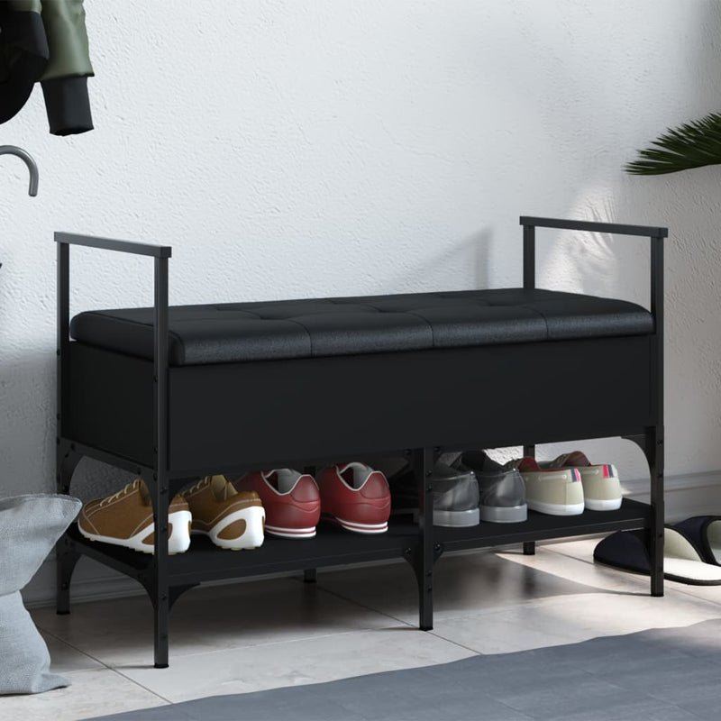 vidaXL fekete szerelt fa cipőtároló pad 85,5 x 42 x 57,5 cm