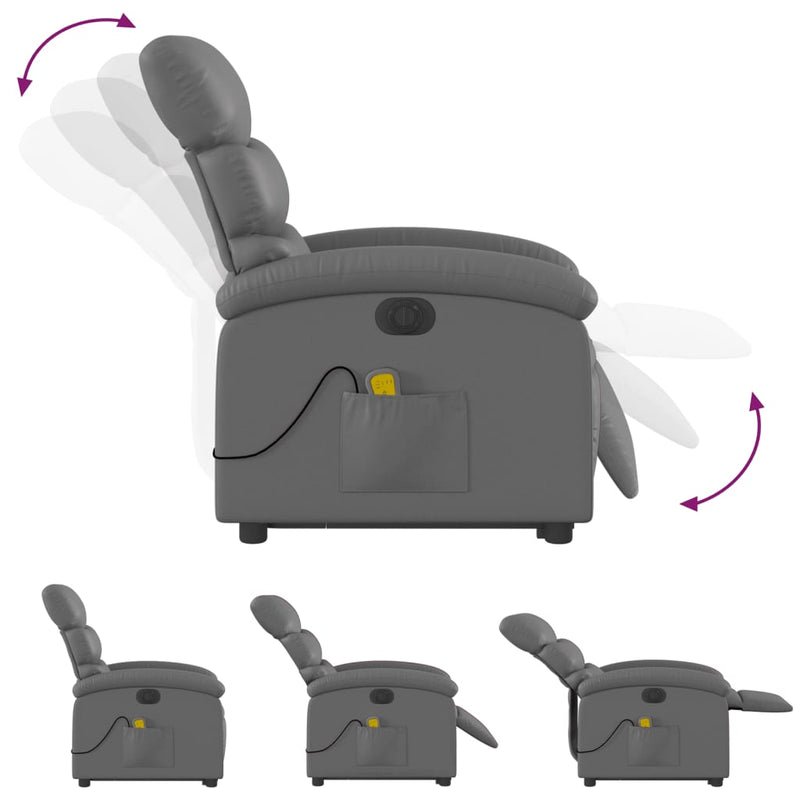 vidaXL elektromos szürke műbőr felállást segítő dönthető masszázsfotel