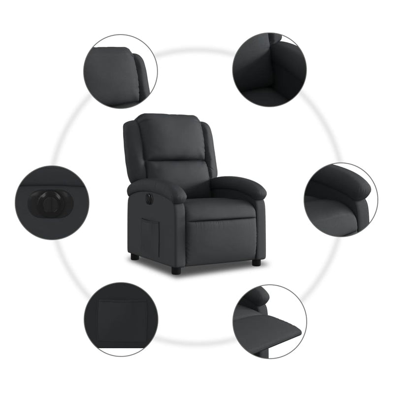vidaXL fekete valódi bőr elektromos dönthető fotel