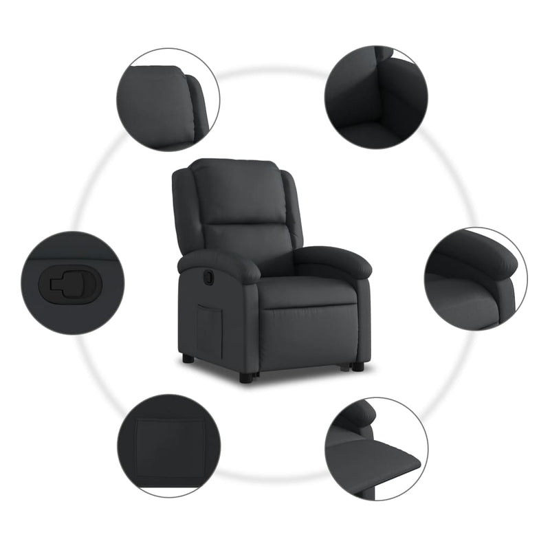 vidaXL fekete valódi bőr felállást segítő dönthető fotel