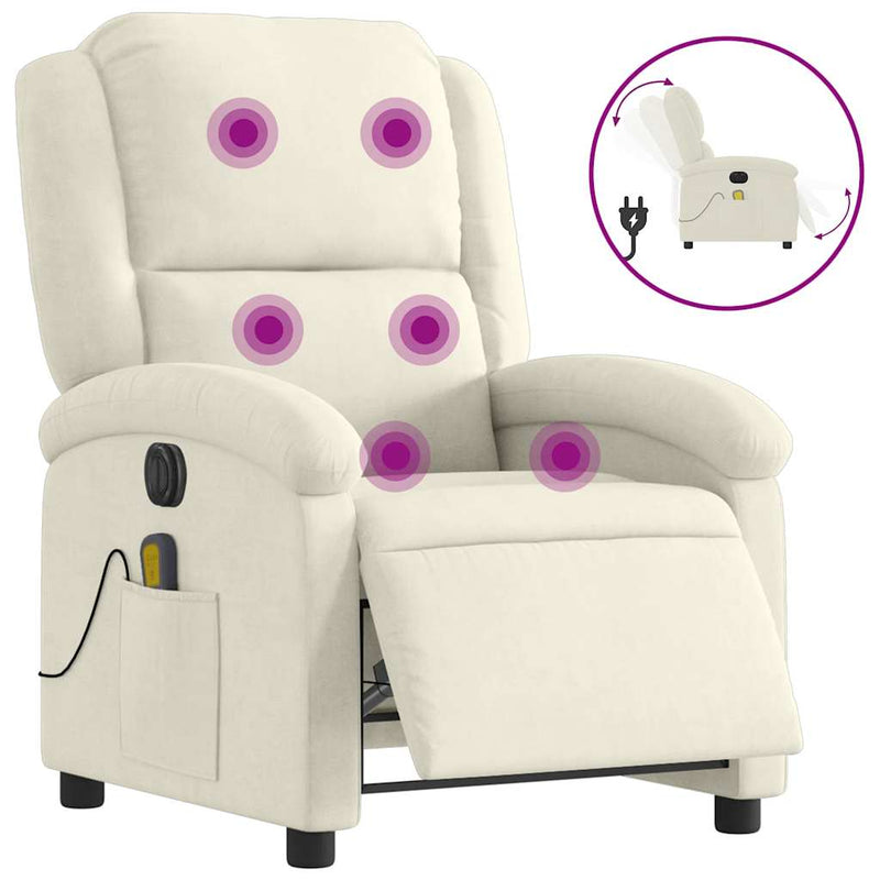 vidaXL krémszínű bársony elektromos dönthető masszázsfotel