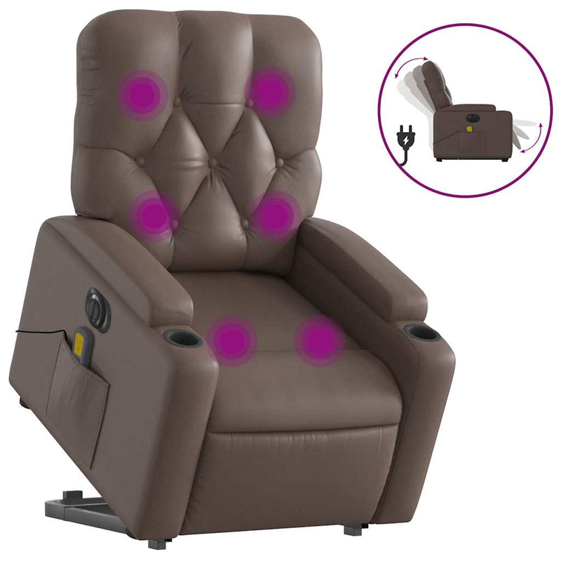 vidaXL elektromos barna műbőr felállást segítő dönthető masszázsfotel